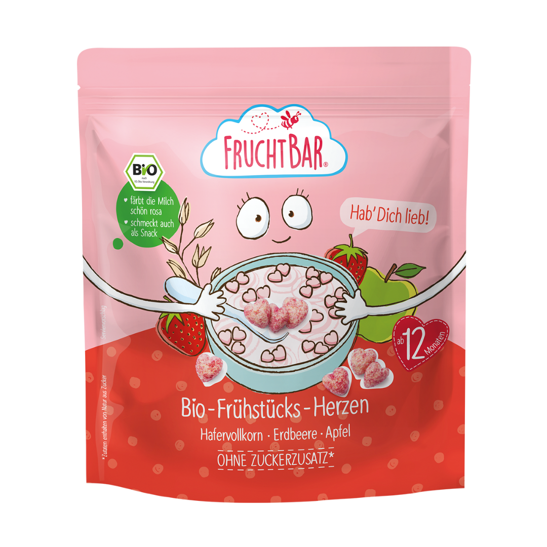 FRUCHTBAR BIO Cereálie ve tvaru srdíček s jahodami a jablkem 125 g