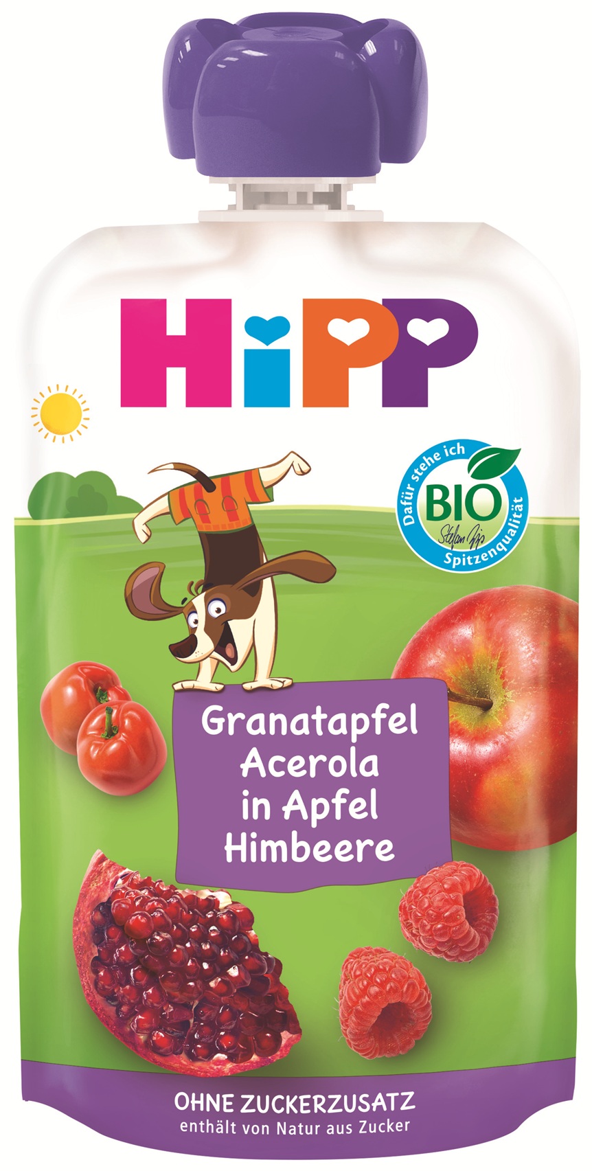 HiPP BIO Hippis 100% ovoce Jablko-Maliny-Granátové jablko-Acerola 100 g
