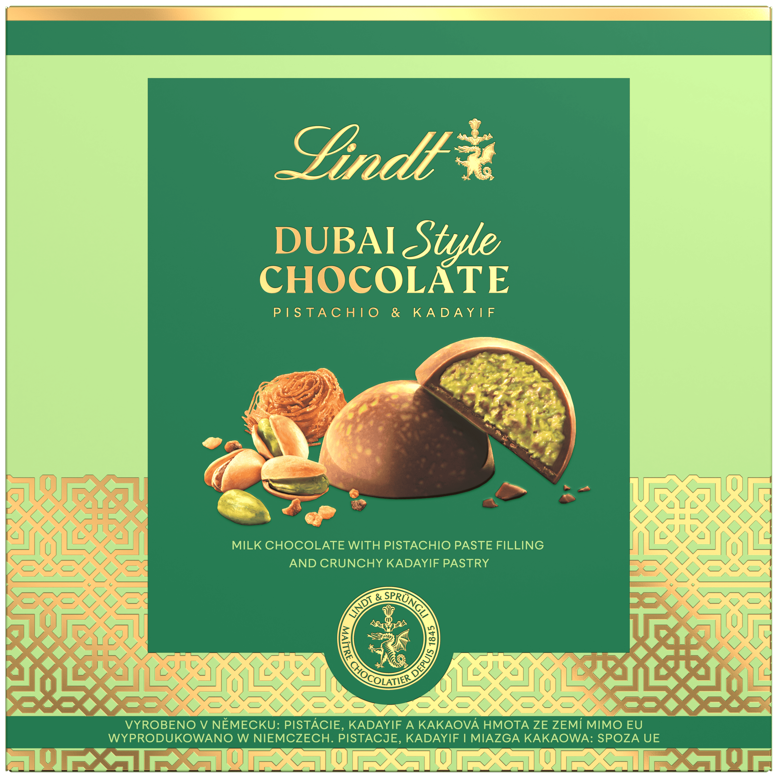 Fotografie LINDT Dubajské pralinky mléčná čokoláda s pistácii 90 g