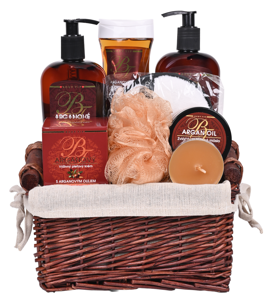 VIVACO Dárkové balení argan sprchový olej + tekuté mýdlo + krém na ruce + tělové máslo + pleťový + 3x dárek
