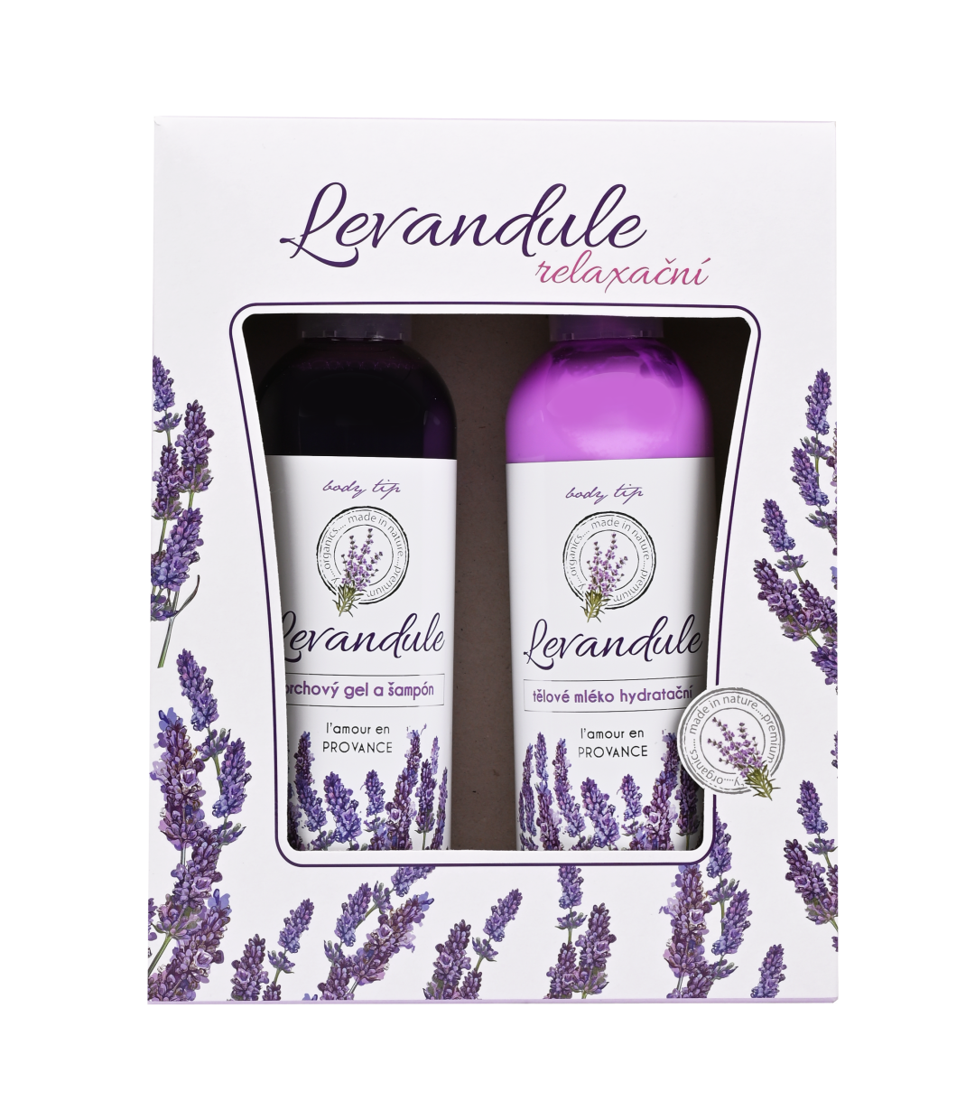 VIVACO BTL1913 Dárková kazeta levandule premium - tělové mléko 250ml + sprchový gel 250ml