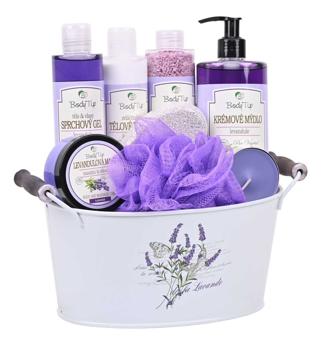 VIVACO BTL2004 Dárkové balení levandule - sprchový gel + mýdlo na ruce + tělové mléko + mast + sůl + 3x dárek