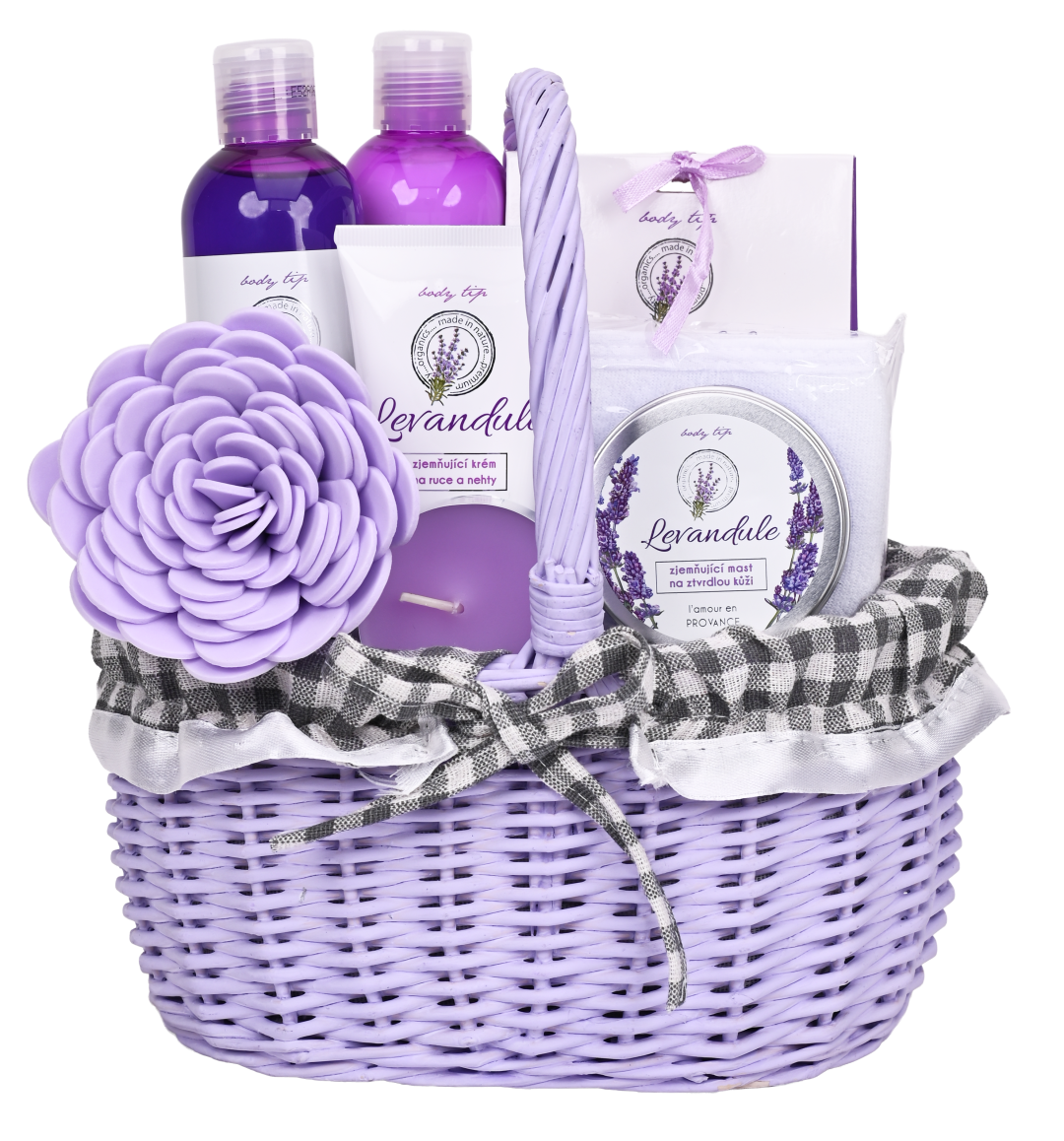 VIVACO Dárkové balení levandule premium - sprchový gel a šampon + tělové mléko + sůl do koupele + krém tuba + mast + 3x dárek