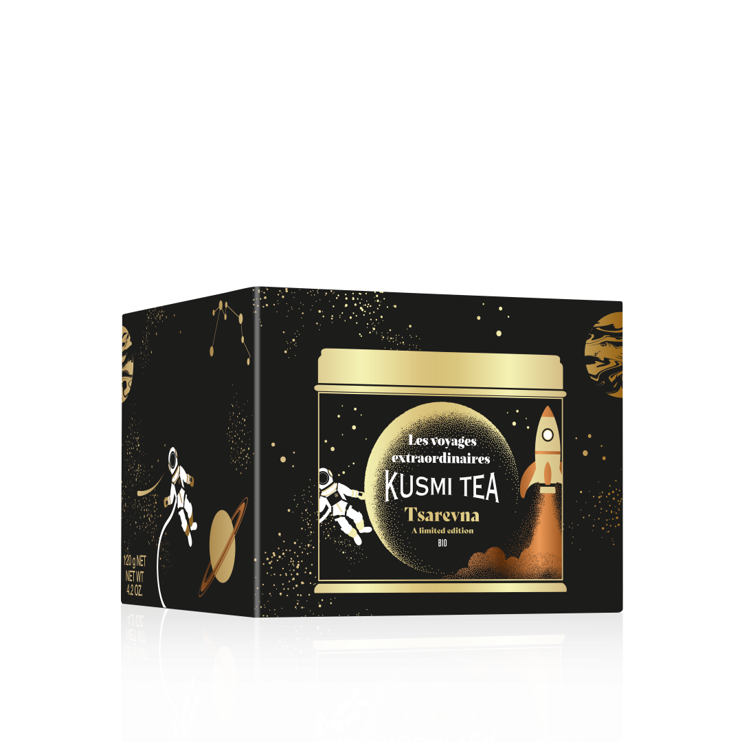KUSMI TEA Sypaný černý vánoční čaj Tsarevna Bio, kovová dóza, 120 g