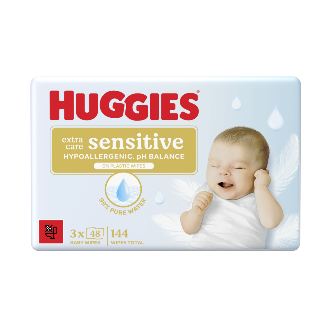 Huggies Extra Care Sensitive Triplo vlhčené ubrousky 3x48 ks
