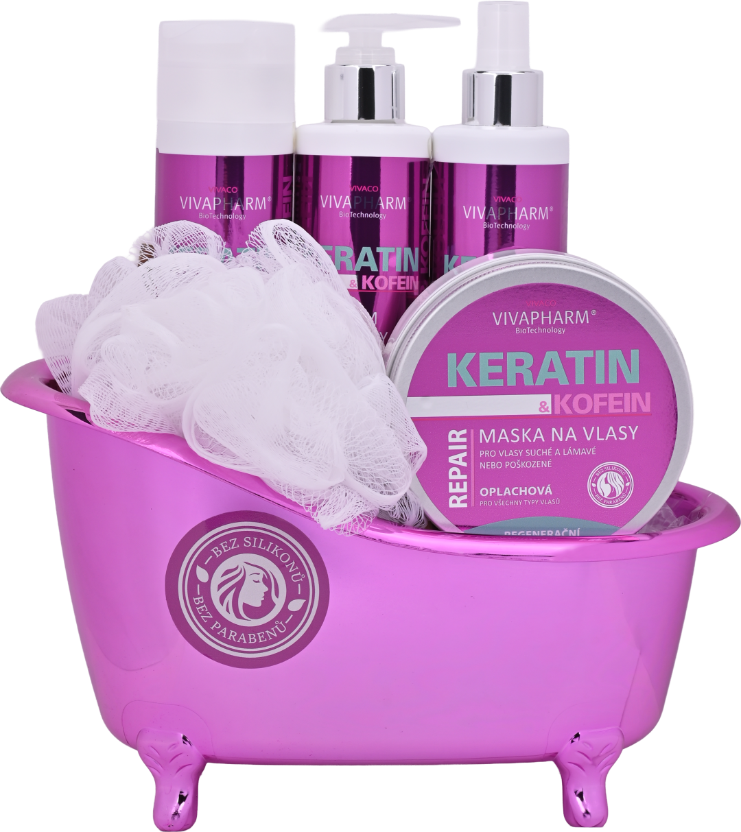 VIVACO Dárkové balení Keratin šampon + vlasová voda + balzám na vlasy + vlasová maska + dárek