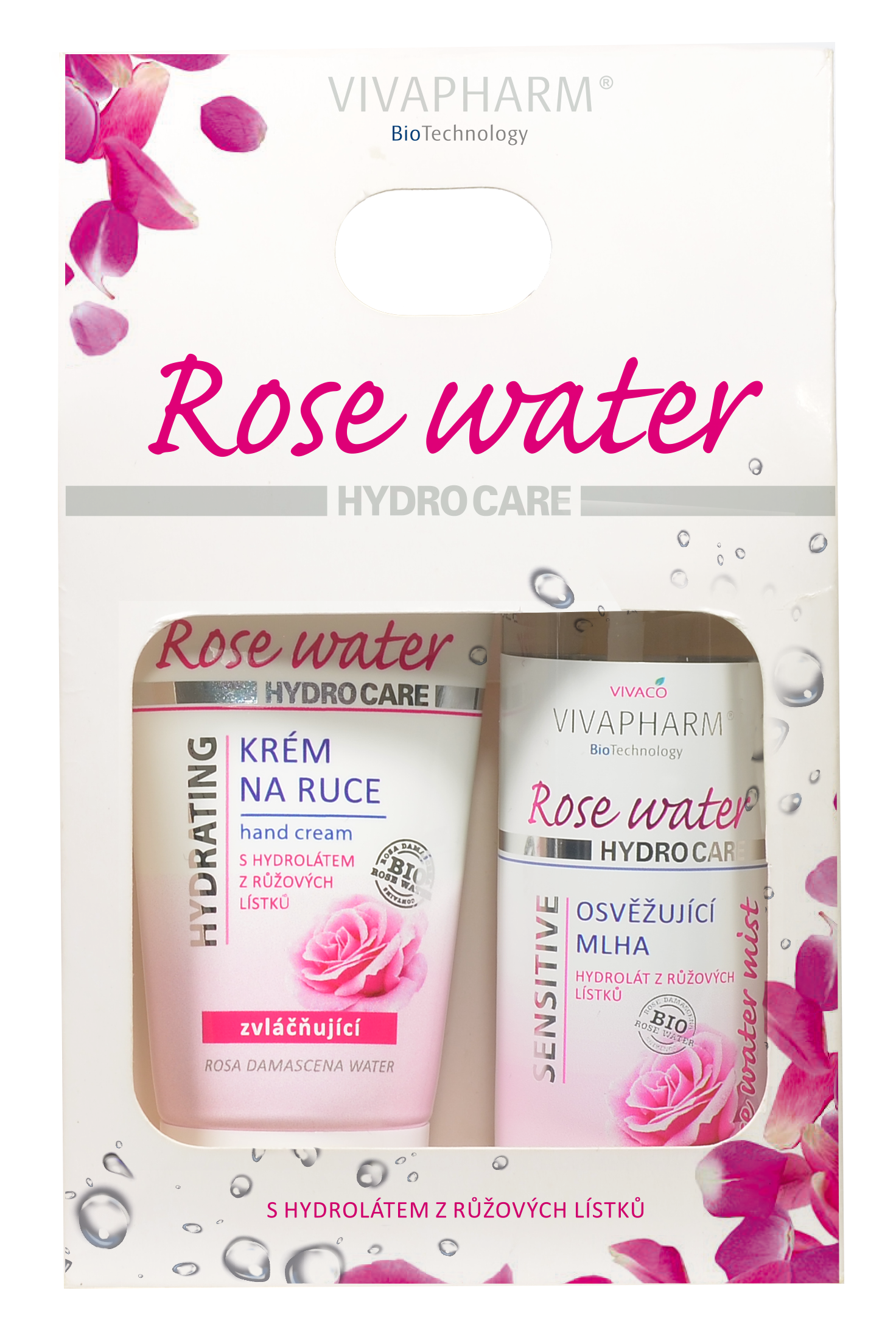 VIVACO Dárková kazeta rose water - krém na ruce 75ml + mlha na obličej 100ml