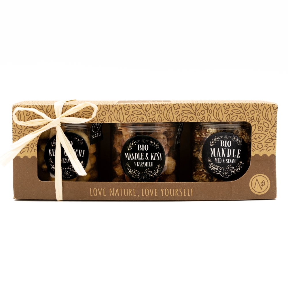 NATU Dárkový set ochucených ořechů BIO 3x70 g