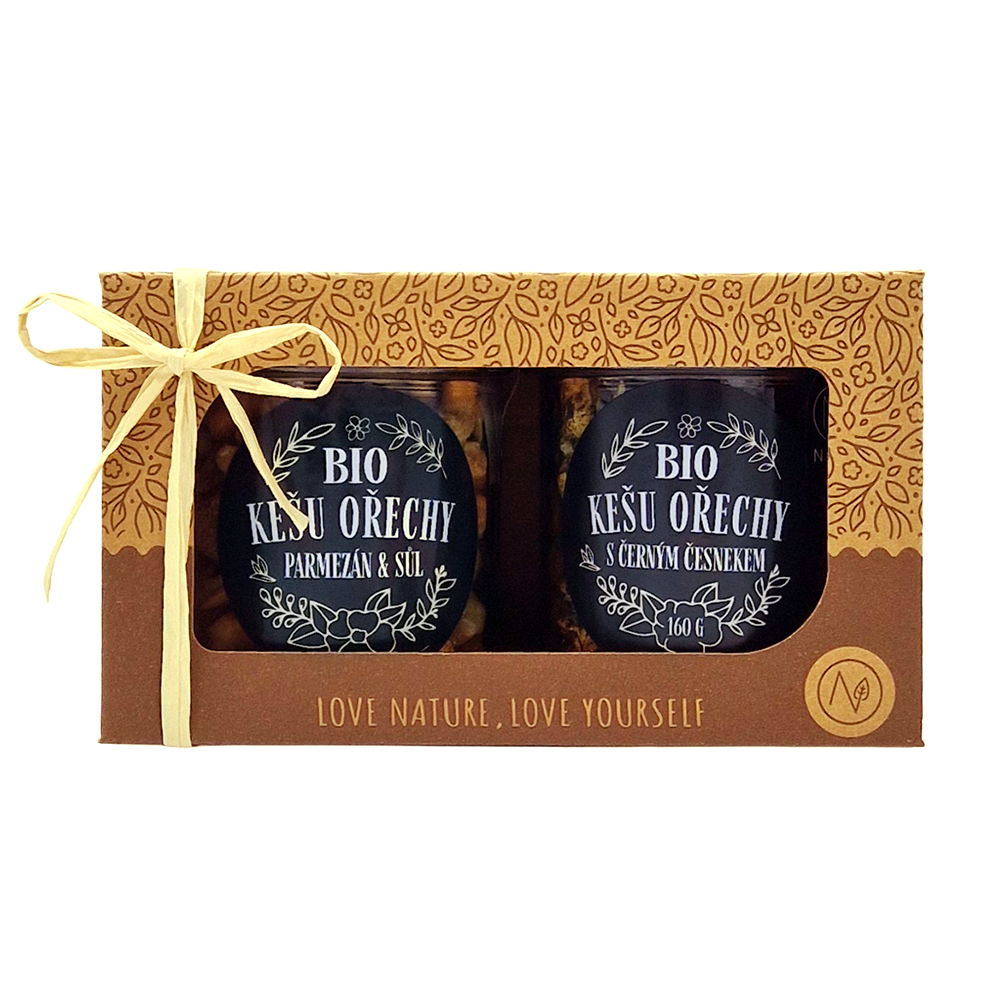NATU Dárkový set BIO kešu ořechů deluxe II., 2 x 160 g