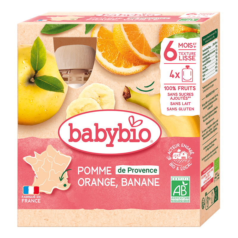 BABYBIO jablko, pomeranč, banán 4 x 90 g