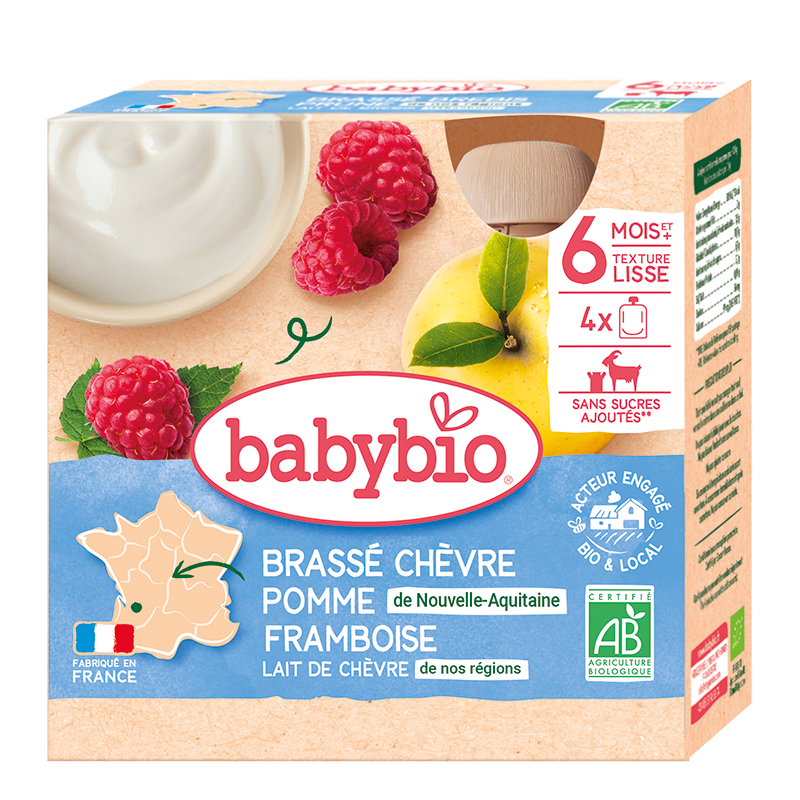 Babybio Svačinka z kozího mléka s jablkem a malinami 4 x 85 g