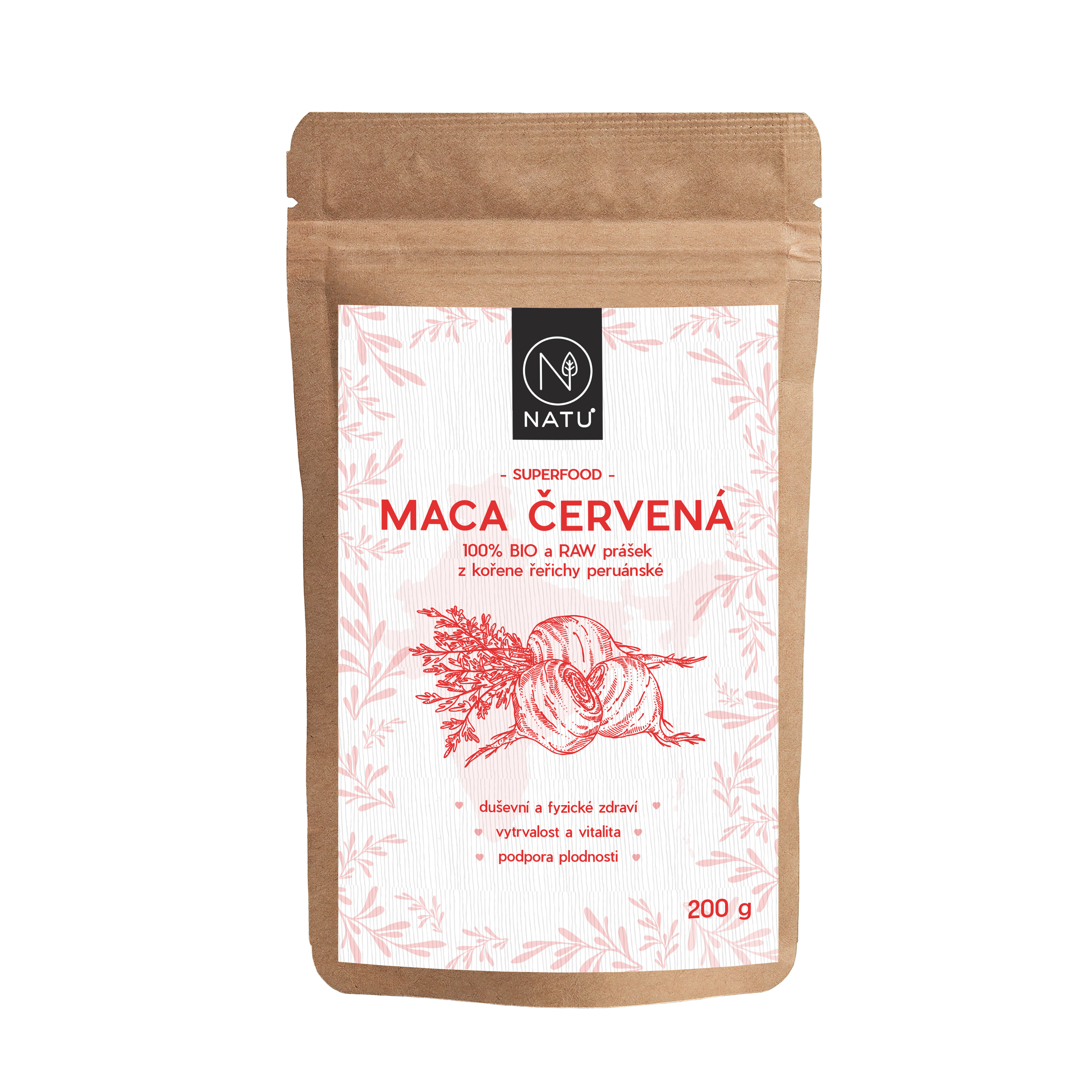 Fotografie NATU Maca červená BIO prášek 200 g