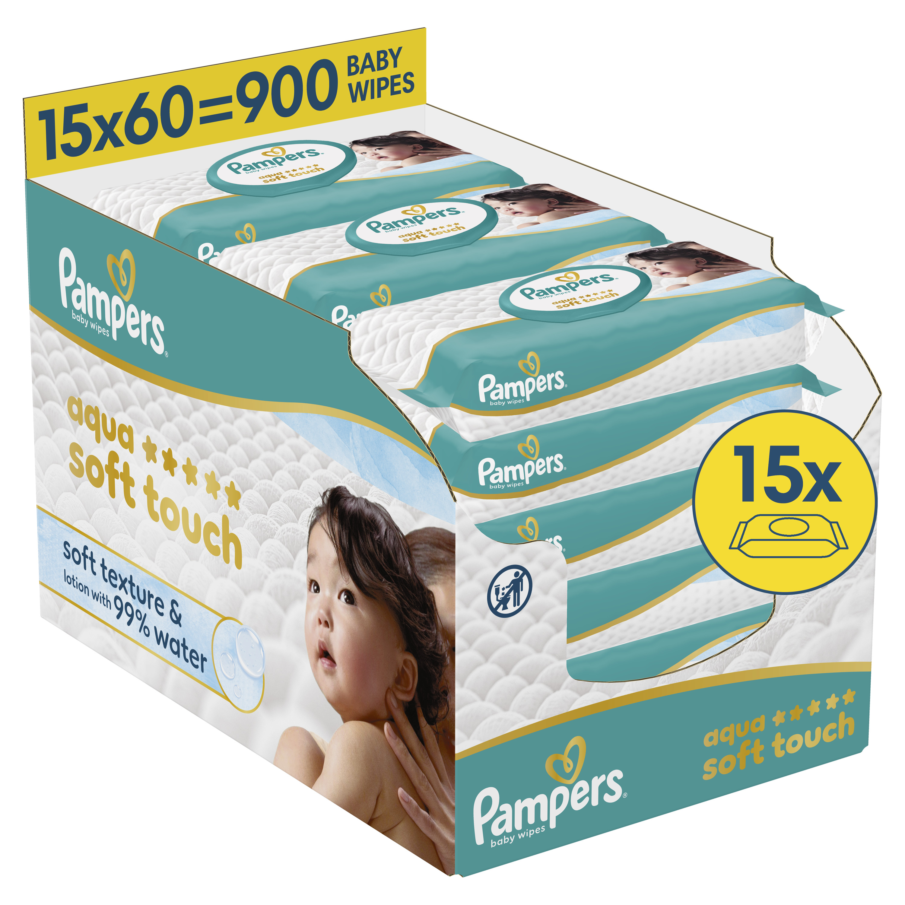 PAMPERS Dětské čisticí ubrousky, Aqua Soft Touch Baby 15 ks