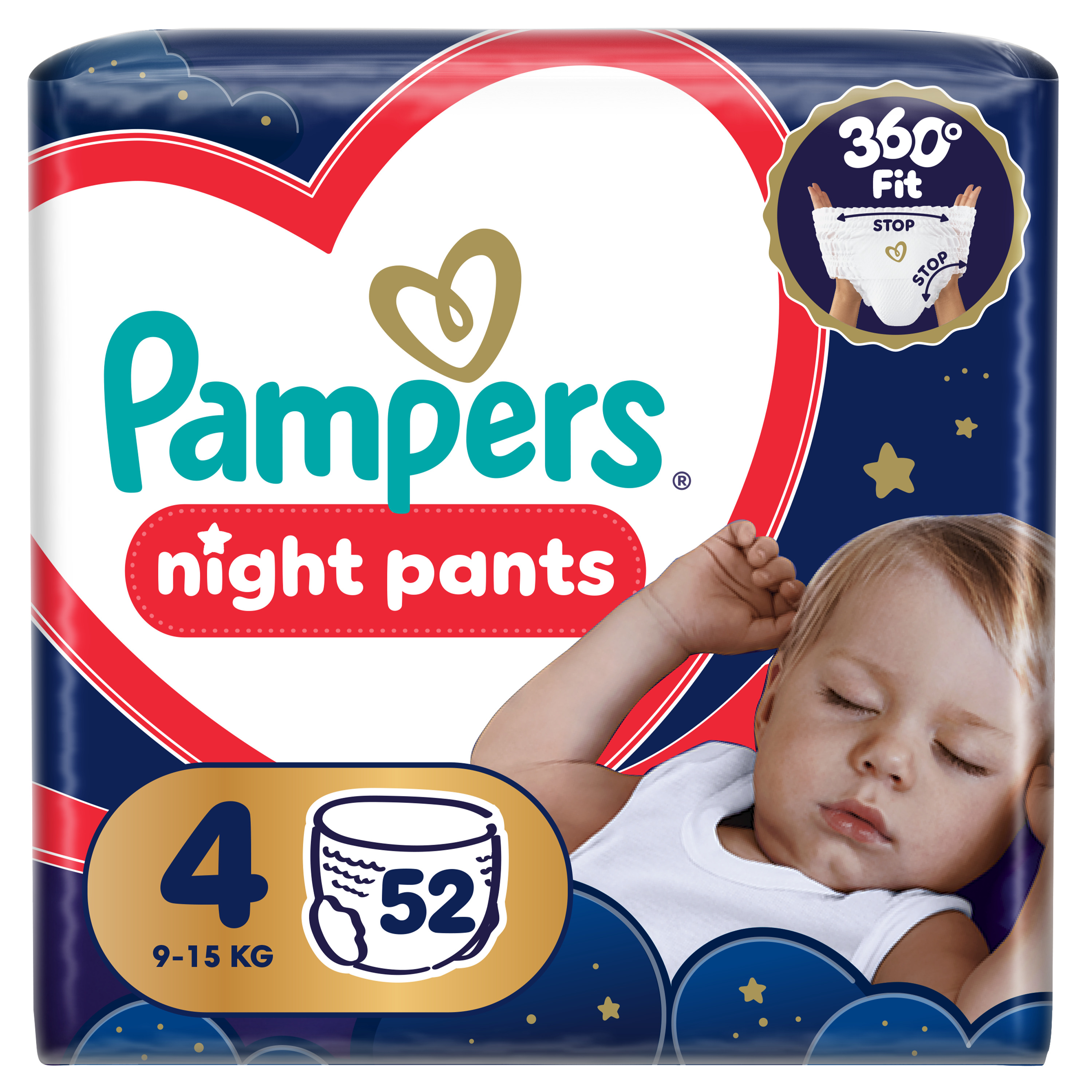 PAMPERS Plenkové kalhotky, Pants Night Velikost 4, 52 ks