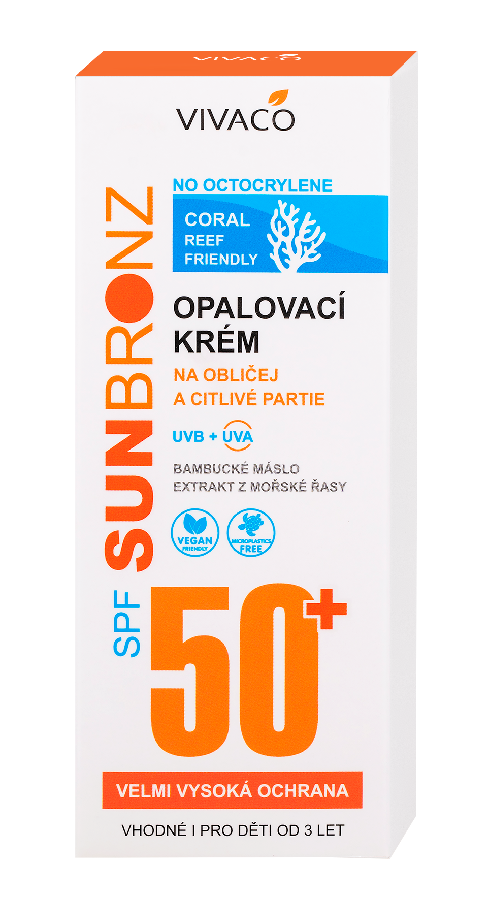 VIVACO Sun bronz Opalovací krém na obličej SPF50+ coral friendly 50 ml