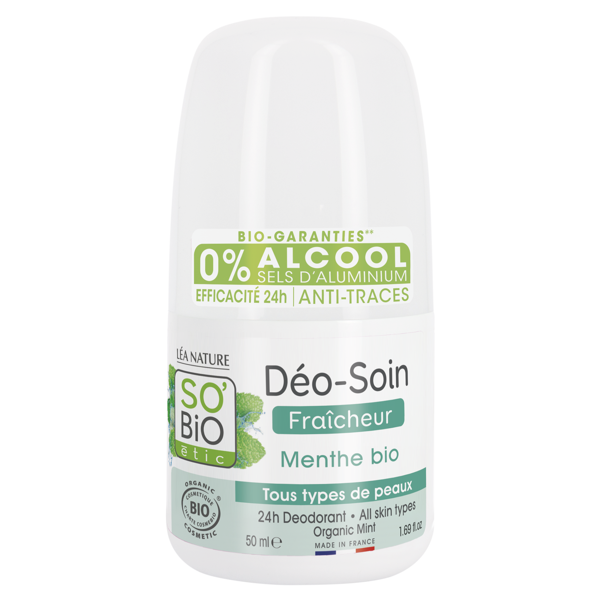 Fotografie SO´BIO ÉTIC Deodorant roll-on 24h osvěžující s mátou BIO 50 ml