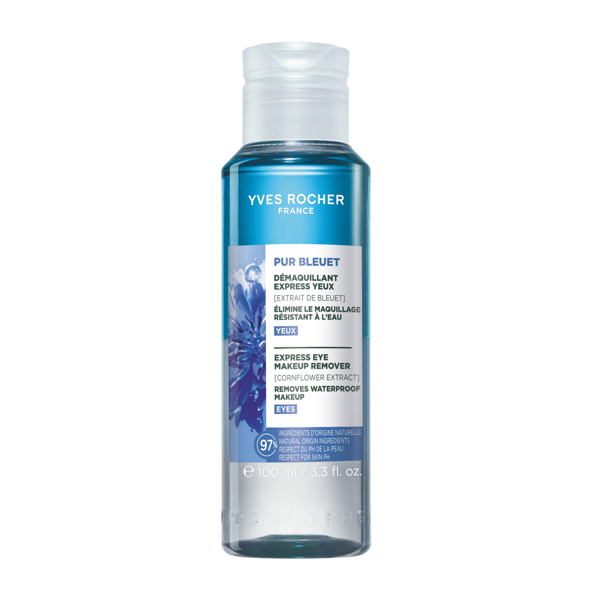 Fotografie YVES ROCHER Pur Bleuet Expresní odličovač na oči s chrpou 100 ml