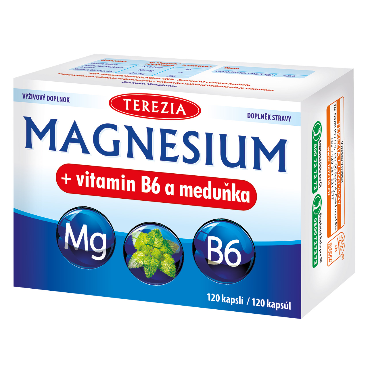 Fotografie TEREZIA Magnesium+vitamin B6 a meduňka 120 kapslí