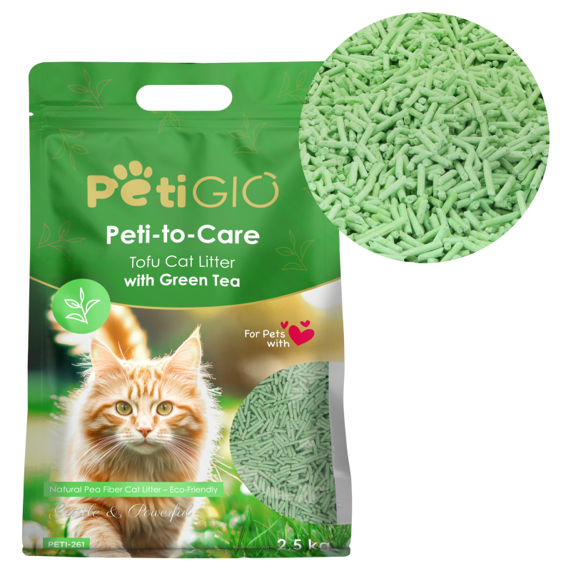 PETIGIO Peti-to-Care stelivo pro kočky Tofu Green Tea 1 x 2.5 kg