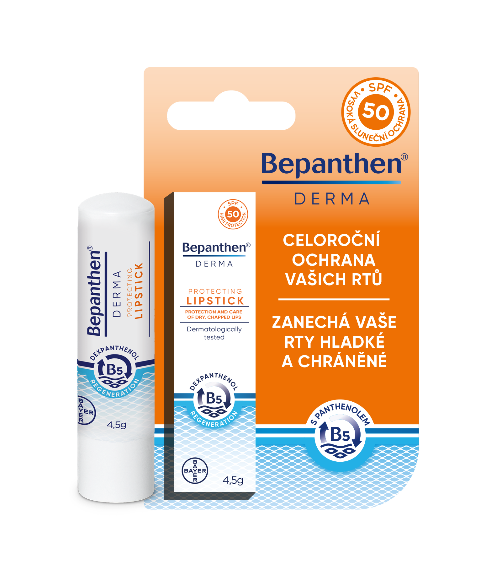 Fotografie BEPANTHEN Derma balzám na rty SPF 50 4.5 g