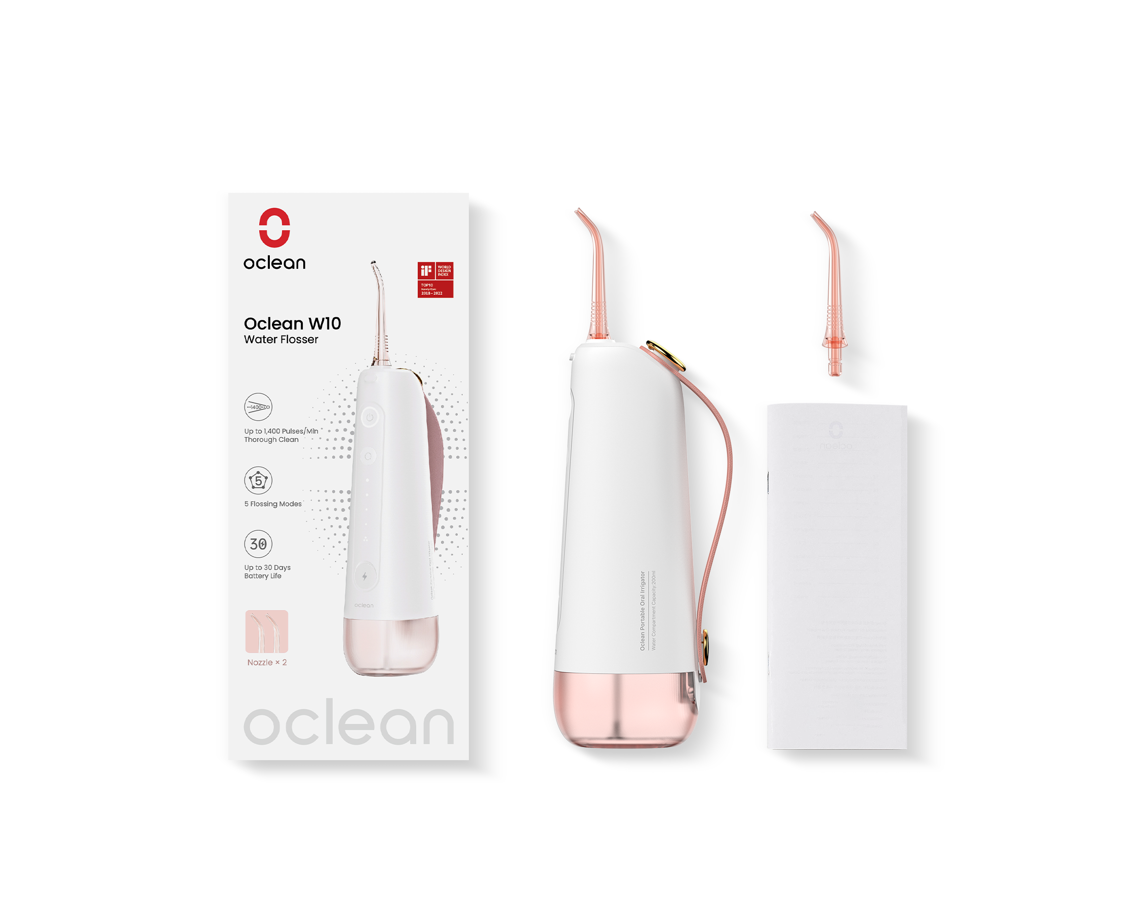 Fotografie OCLEAN W10 Pink ústní sprcha - 2 trysky, růžová