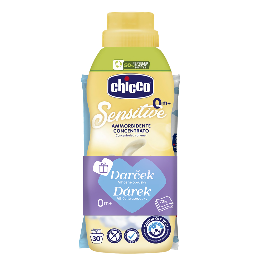 CHICCO Aviváž koncentrovaná Baby Sensitive Jemný dotek + vlhčené ubrousky zdarma 750 ml