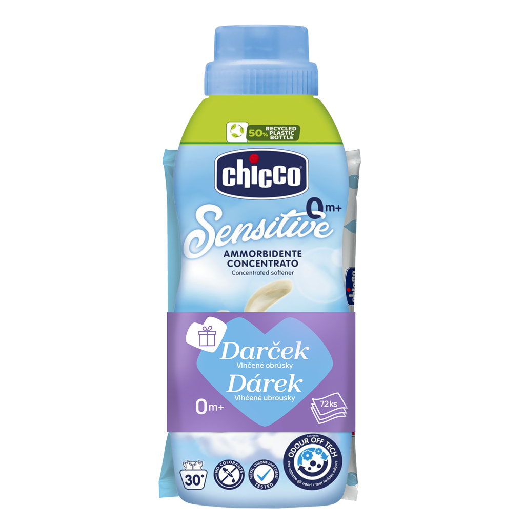 CHICCO Aviváž koncentrovaná Baby Sensitive Sladký pudr + vlhčené ubrousky 72 ks zdarma 1 x 750 ml
