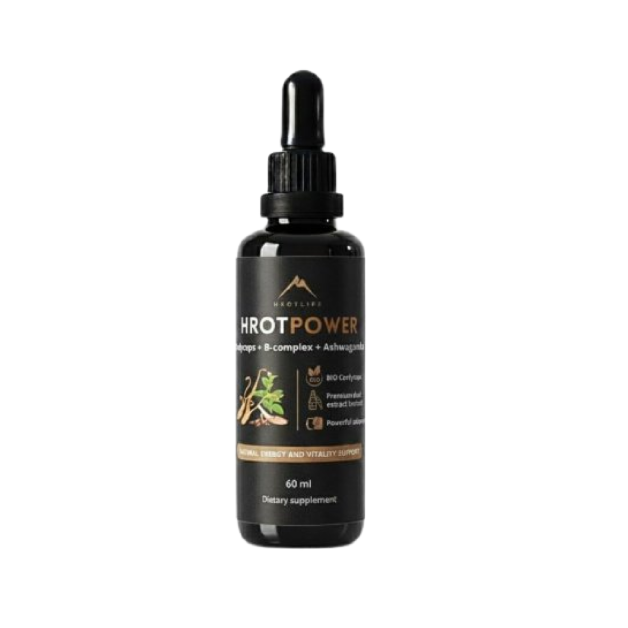 HROTLIFE Hrotpower tinktura z Cordyceps + B-komplex + Ashwagandha 60 ml