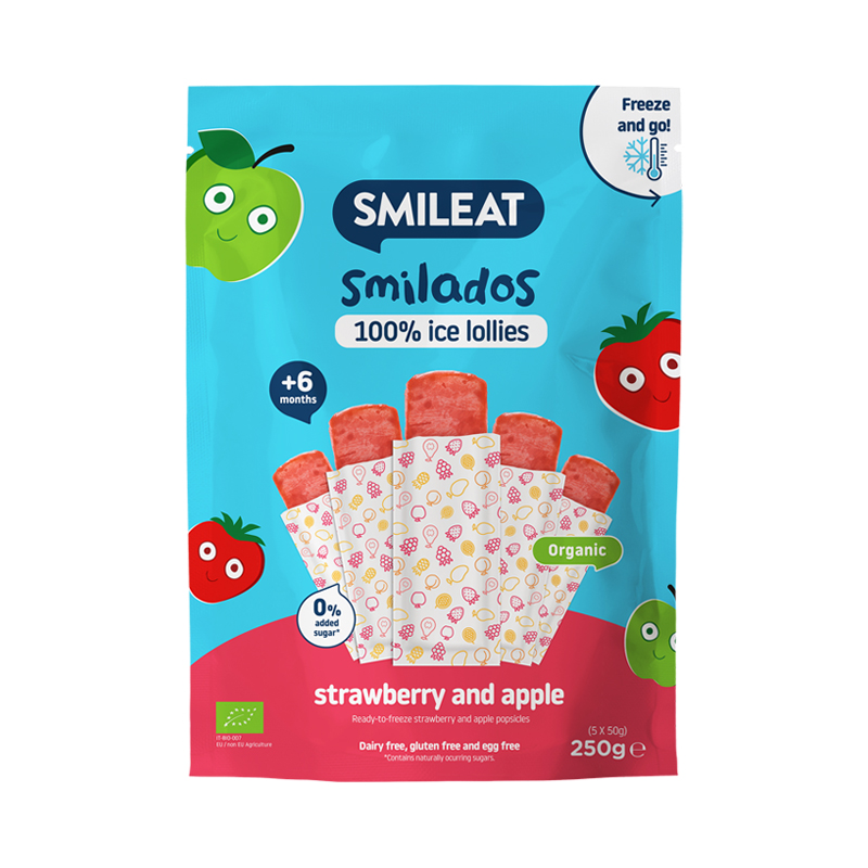 SMILEAT BIO 100% ovocné zmrzlinky k zamražení jahoda & jablko 6M+ 5 x 50 g