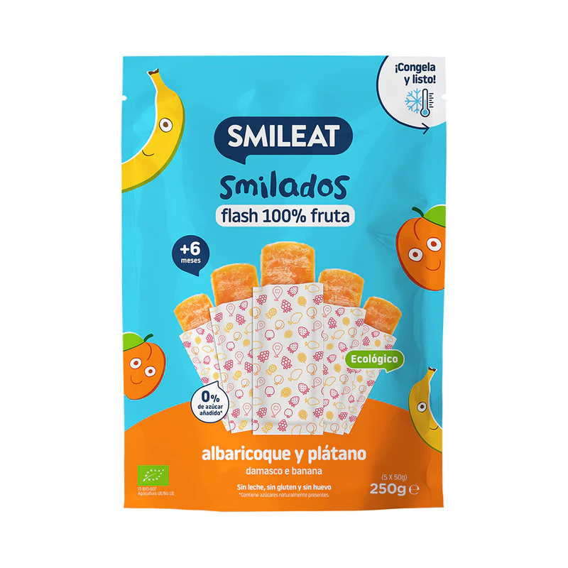 SMILEAT BIO 100% ovocné zmrzlinky k zamražení meruňka a banán 6M+ 5 x 50 g