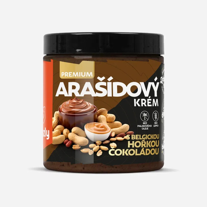 Fotografie GRIZLY Arašídový krém s belgickou hořkou čokoládou premium 250 g