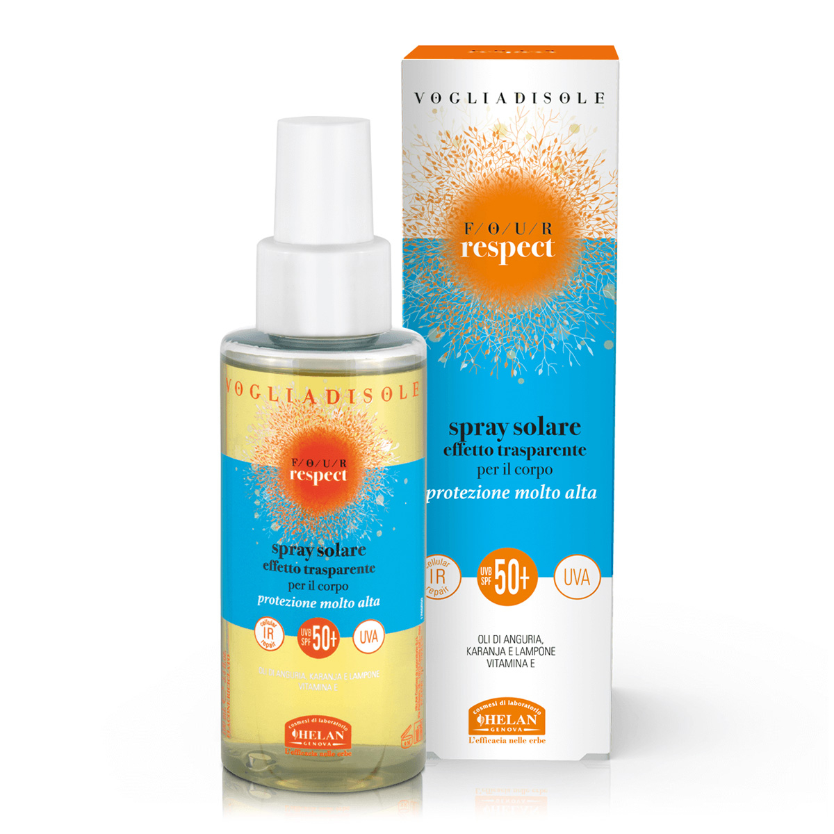 Fotografie HELAN Vogliadisole Four Respect Opalovací sprej clear efekt SPF50+ 150 ml