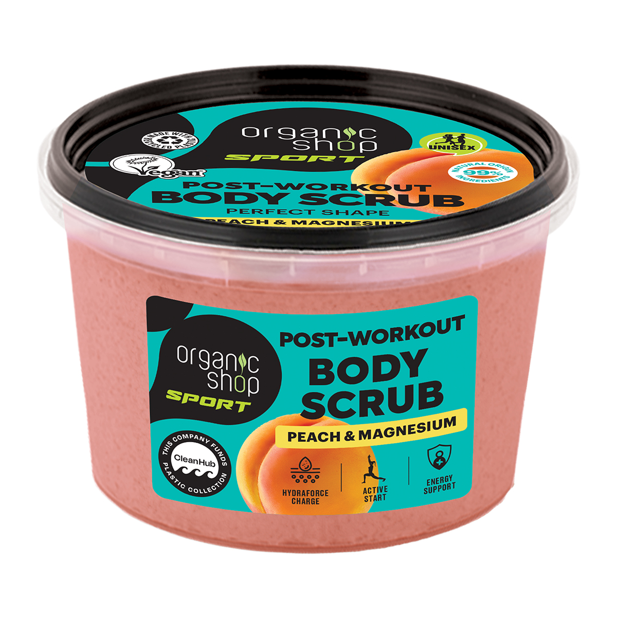 Fotografie ORGANIC SHOP SPORT Tělový peeling po tréninku Broskev a horčík 250 ml