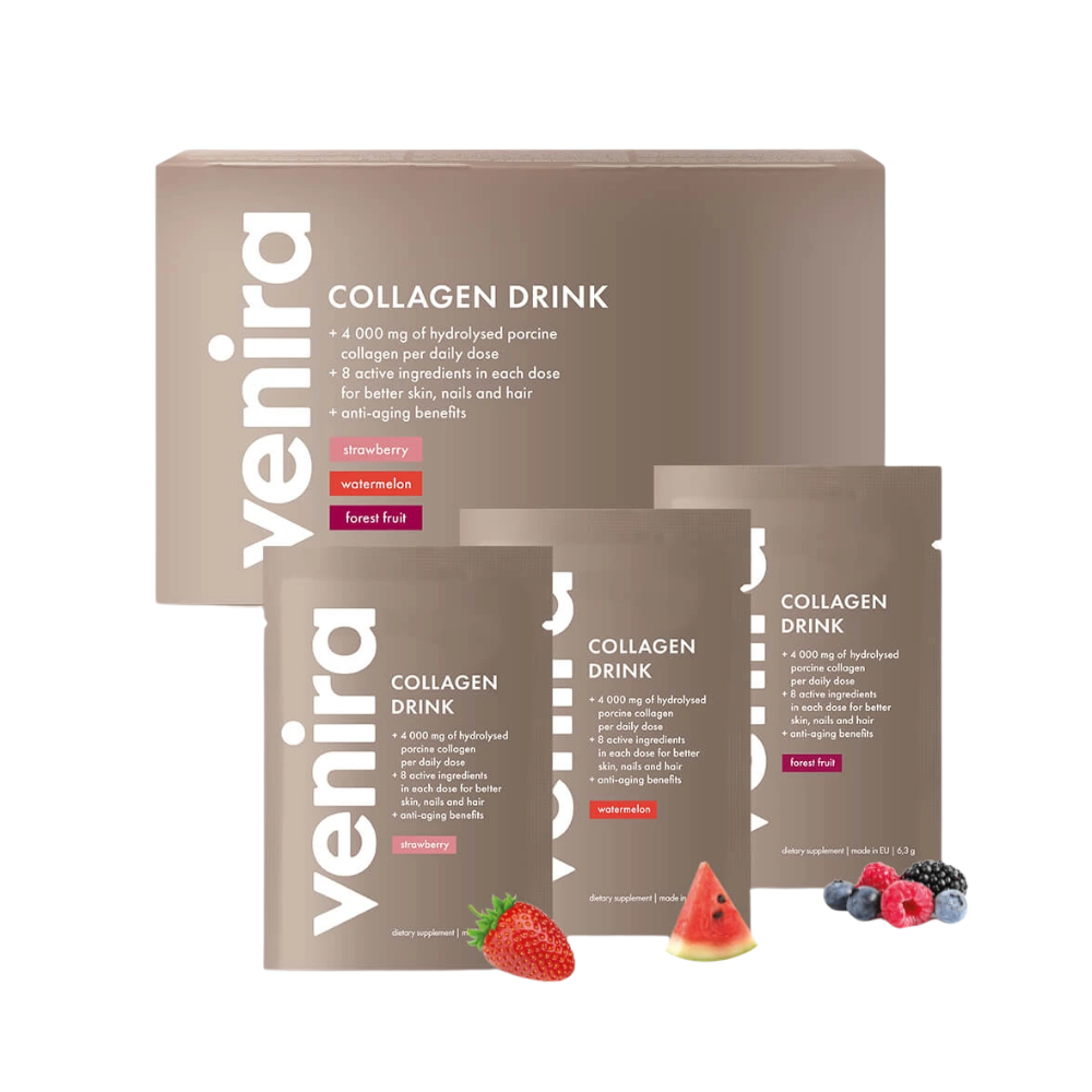 Venira kolagenový drink pro vlasy, nehty a pleť, mix 3 příchutí (jahoda, meloun, lesní plody), 30 sáčků 30x6.3g