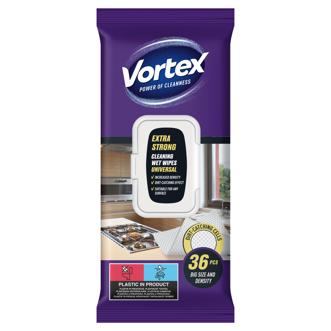 Fotografie VORTEX Extra Strong Vlhčené čisticí ubrousky na domácnost 36 ks