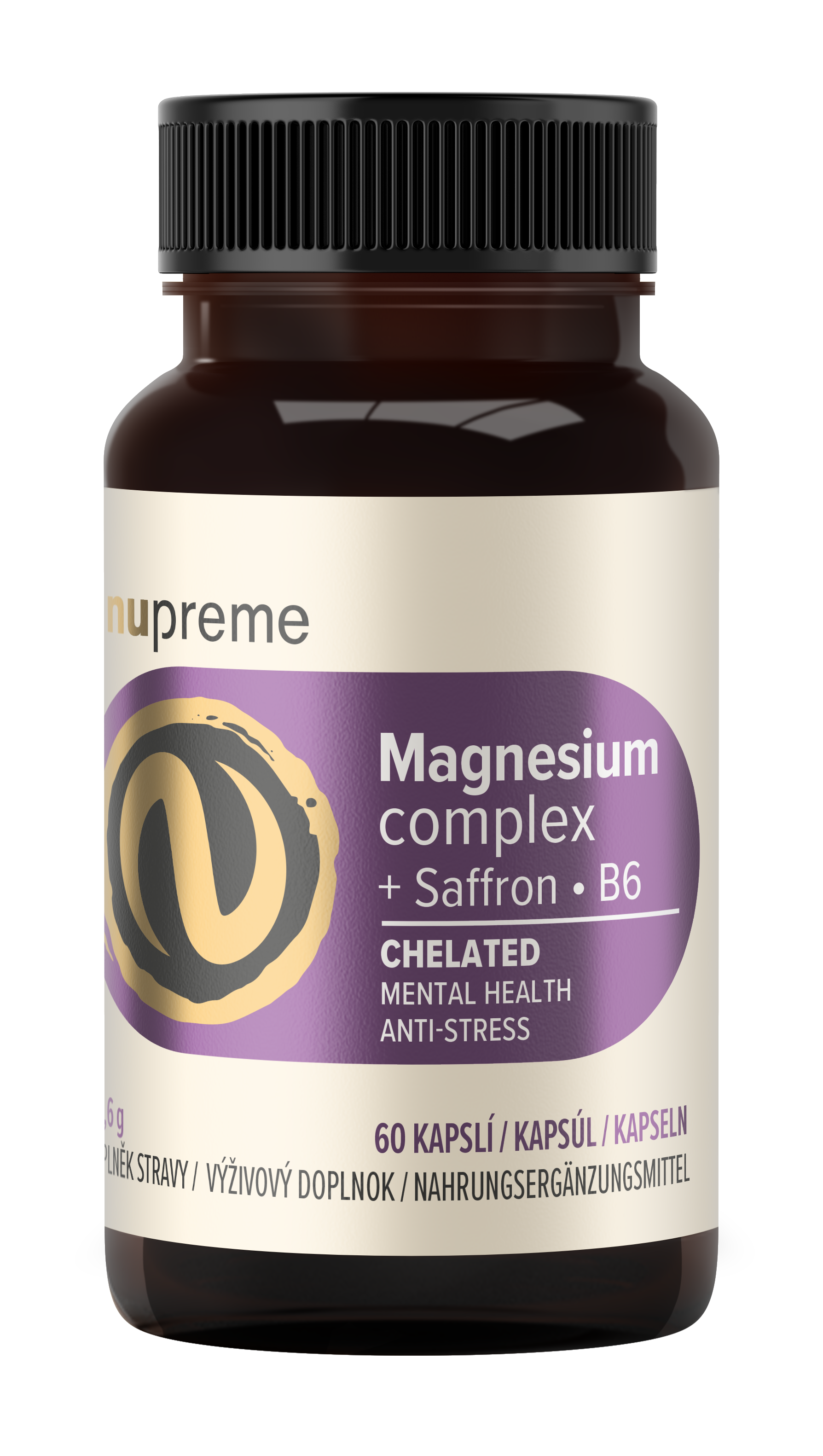 Nupreme Magnesium Complex + Saffron Chelated kapsuly pre normálnu činnosť nervovej sústavy a normálny stav zubov 60 cps